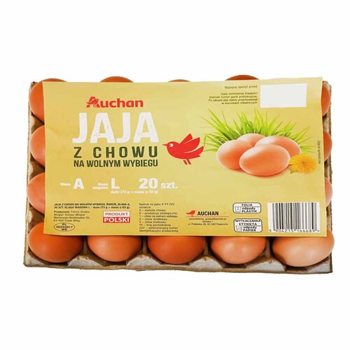 Jaja z wolnego wybiegu rozmiar L Auchan 20 sztuk