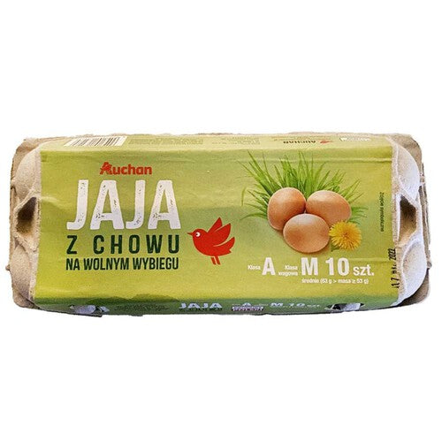Jaja z wolnego wybiegu klasa A rozmiar M Auchan 10 sztuk